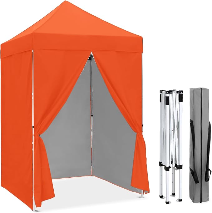 COOS BAY 5x5 Pop Up Canopy Tent with Side Walls, Easy Setup Portable Sun Shelter with Carry Bag, Outdoor Shade for Beach, Camping, Sports & Backyard, Orange