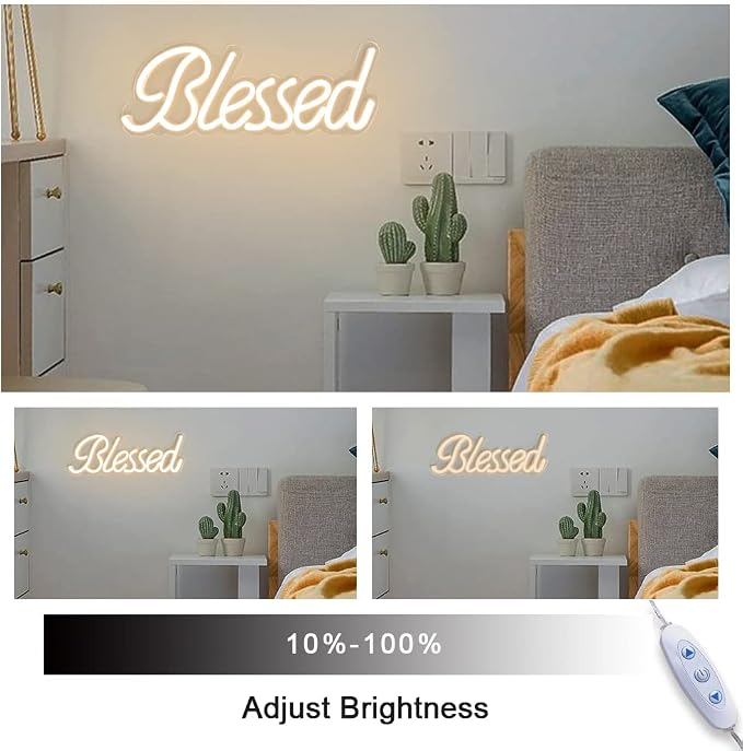 Blessed Neon Sign for Wall Decor 17x7 Inches - Blessed Led Light Up Sign 5V USB Powered with Dimmer,Led Neon Light Warm White Decor for Bedroom, Office, Home Room,Wedding Gifts