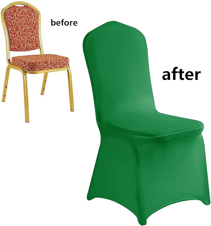 LZY 20pcs Spandex Chair Cover Stretch Slipcovers for Wedding Party, Dining Banquet Chair Decoration Covers (Emerald, 20)
