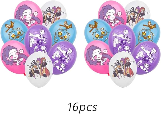 48Pcs Demon Movie Hunters Birthday Party Supplies, Party Decorations Set Include Banner, Balloons, Hanging Swirls, Cake Cupcake Toppers, Tablecloth for Boys Girls Demon Hunters Theme Party