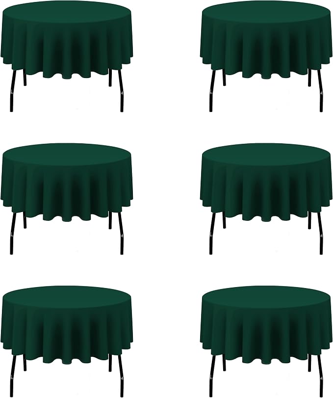 BRILLMAX 6 Pack Hunter Green Round Tablecloths 70 Inch for 30“-48” Tables - 150 GSM Polyester Fabric, Standard Drop, Water, Stain & Wrinkle Resistant Cloth Cover for Wedding Reception Banquet Dining