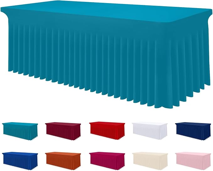 Smiry Spandex Tablecloth, Elastic Fitted Stretch Tablecloth for 8FT Rectangle Tables, Waterproof Washable Table Cover Skirt for Outdoor, Wedding, Banquet & Parties (Turquoise, 96Lx30Wx30H Inch)