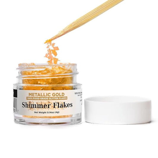 BAKELL Edible Glitter Flakes | Vegan Edible Shimmer Flakes | KOSHER Certified | Halal Certified | 100% Edible & Food Grade | Cakes, Cupcakes, Decoration (Metallic Gold, 4g)