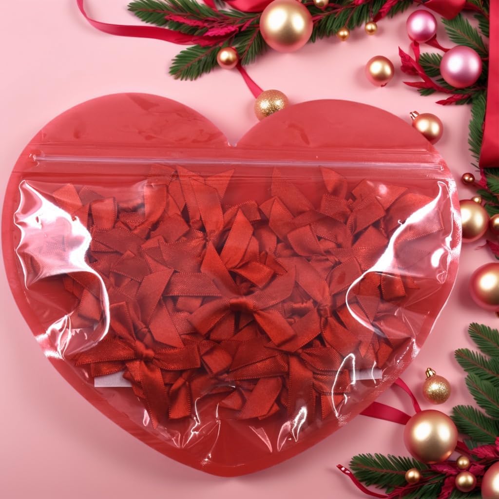 60pcs 1.7" Mini Red Ribbon Bows Decor – Small DIY Satin Bows for Crafts, Little Bows for Gift Wrapping, Tiny Bow Stickers for Note Card Bow Baby Shower Cake and Candle Decorations