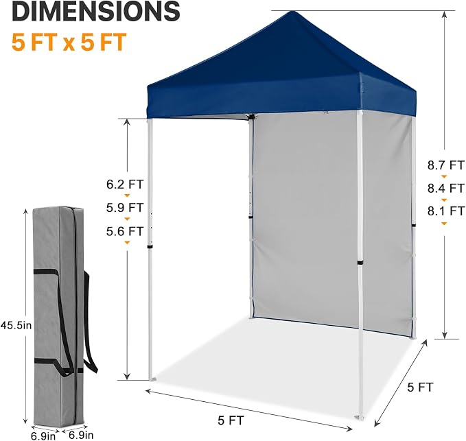 COOS BAY 5x5 Pop Up Canopy Tent with Side Wall, Easy Setup Portable Sun Shelter with Carry Bag, Outdoor Shade for Beach, Camping, Sports & Backyard, Dark Blue