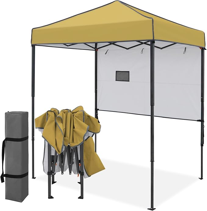 EAGLE PEAK 6x4 Instant Pop Up Canopy Tent with 1 Half Wall Panel, Straight Leg Sun Shelter, Portable Canopy with Carry Bag for Camping, Beach & Sports, Beige