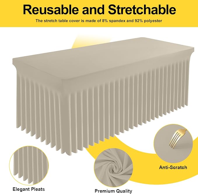 Smiry Spandex Tablecloth, Elastic Fitted Stretch Tablecloth for 6FT Rectangle Tables, Waterproof Washable Table Cover Skirt for Outdoor, Wedding, Banquet & Parties (Taupe, 72Lx30Wx30H Inch)