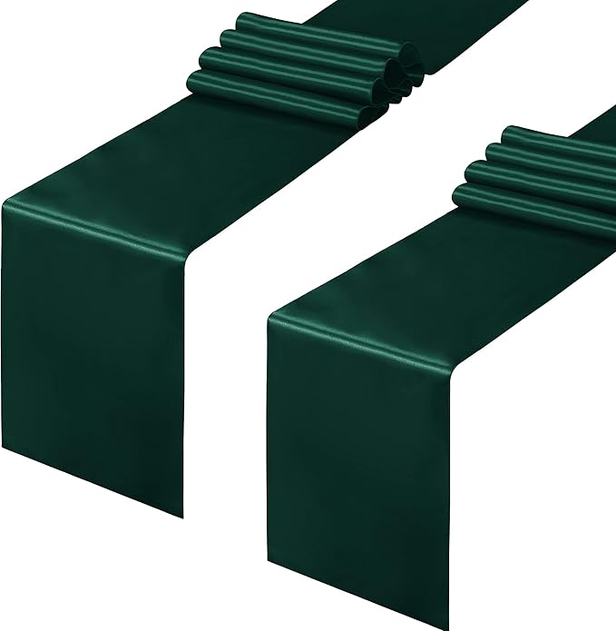 Horbaunal 2 Pack Forest Green Satin Table Runner 12 x 108 Inch, Smooth Table Runners for Wedding Banquets Birthday Party