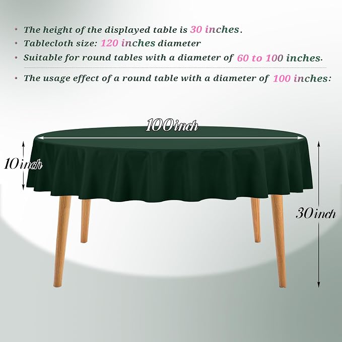 Teruntrue 12 Packs Hunter Green Round Tablecloths 120 inch Round Table Cloth, Washable Polyester Fabric for Wedding Parties Banquet Holiday Dinner Table Decorative, Hunter Green