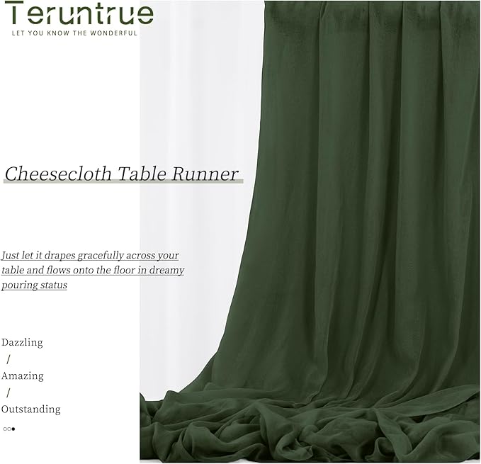 24 Packs Hunter Green Cheesecloth Table Runner,10ft Green Rustic Gauze Boho Wedding Table Runner Decoration, Wedding Table Decor Sheer Table Runner for Wedding Party Bridal Shower Table