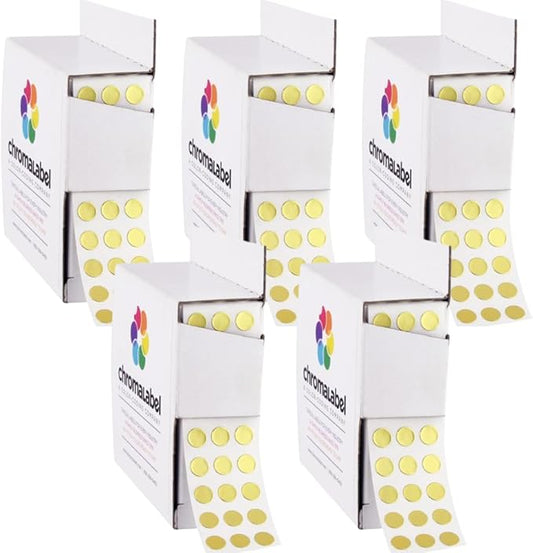 ChromaLabel 1/4 Inch Gold Circle Stickers, Metallic Color Coding Dots with Handy Dispenser Box, Small Round Labels for Pricing, and Office Use, Metallic Gold, 1000 Labels - Case of 5