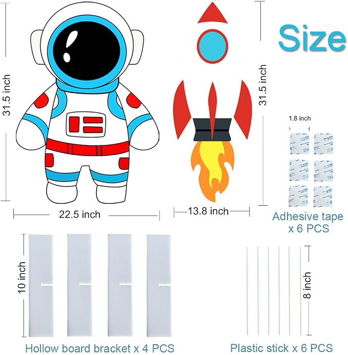 Outer Space Party Decorations 2 PCS Large Size Rocket and Astronaut Backdrop for Space Themed Decor Spaceship and Spaceman Cardboard Cutout for Science Party Spaceman Sign Birthday Photo Booth