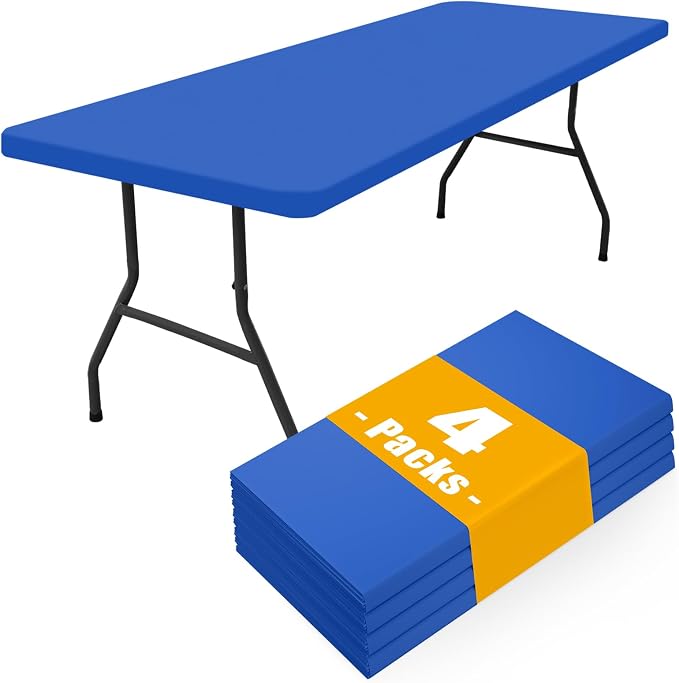 Smiry 4 Pack Rectangle Picnic Table Cloth, Waterproof Elastic Fitted Tablecloths, Washable Polyester Rectangular Patio Table Cover for Camping, Indoor and Outdoor (Blue, 36"x96")