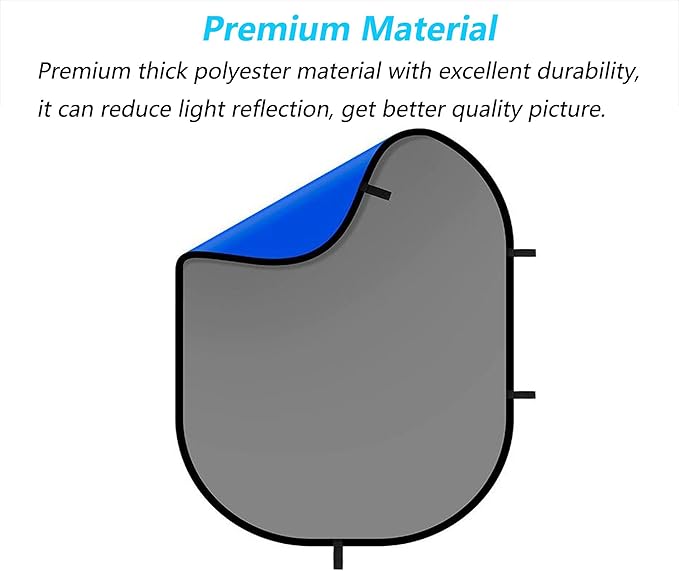 5x7ft/1.5x2m Chromakey Blue Grey Backdrop with 7.8ft/2.4m Stand, 2-in-1 Reversible Collapsible Pop-Up Blue Grey Screen Background Panel for Photography, Live Streaming, Video Shooting, Game