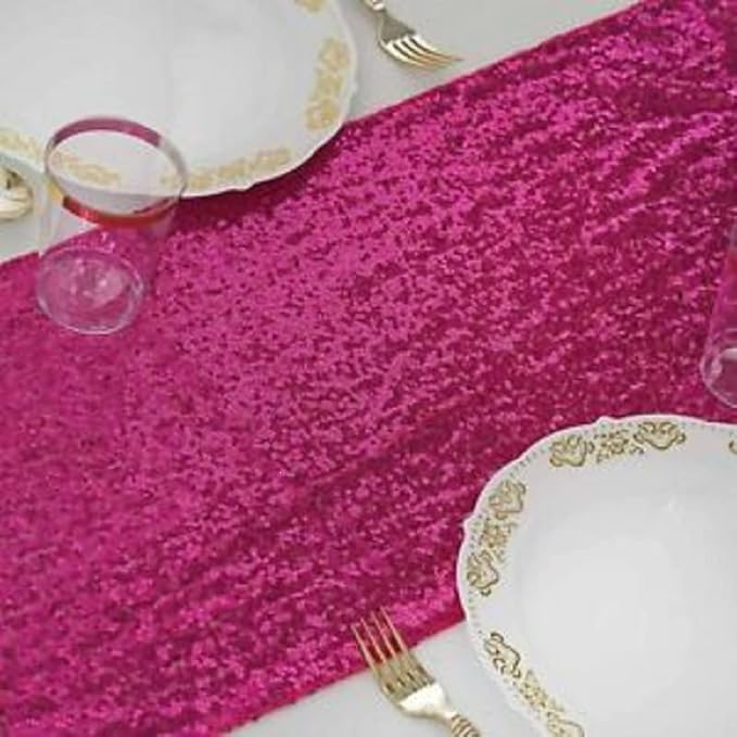 JYFLZQ Hot Pink Sequin Table Runner 12" x 108" Pack of 2 Sparkly Fuchsia Metallic Table Runner Glitter Sequin Runner for Table Birthday Party Event Decorations