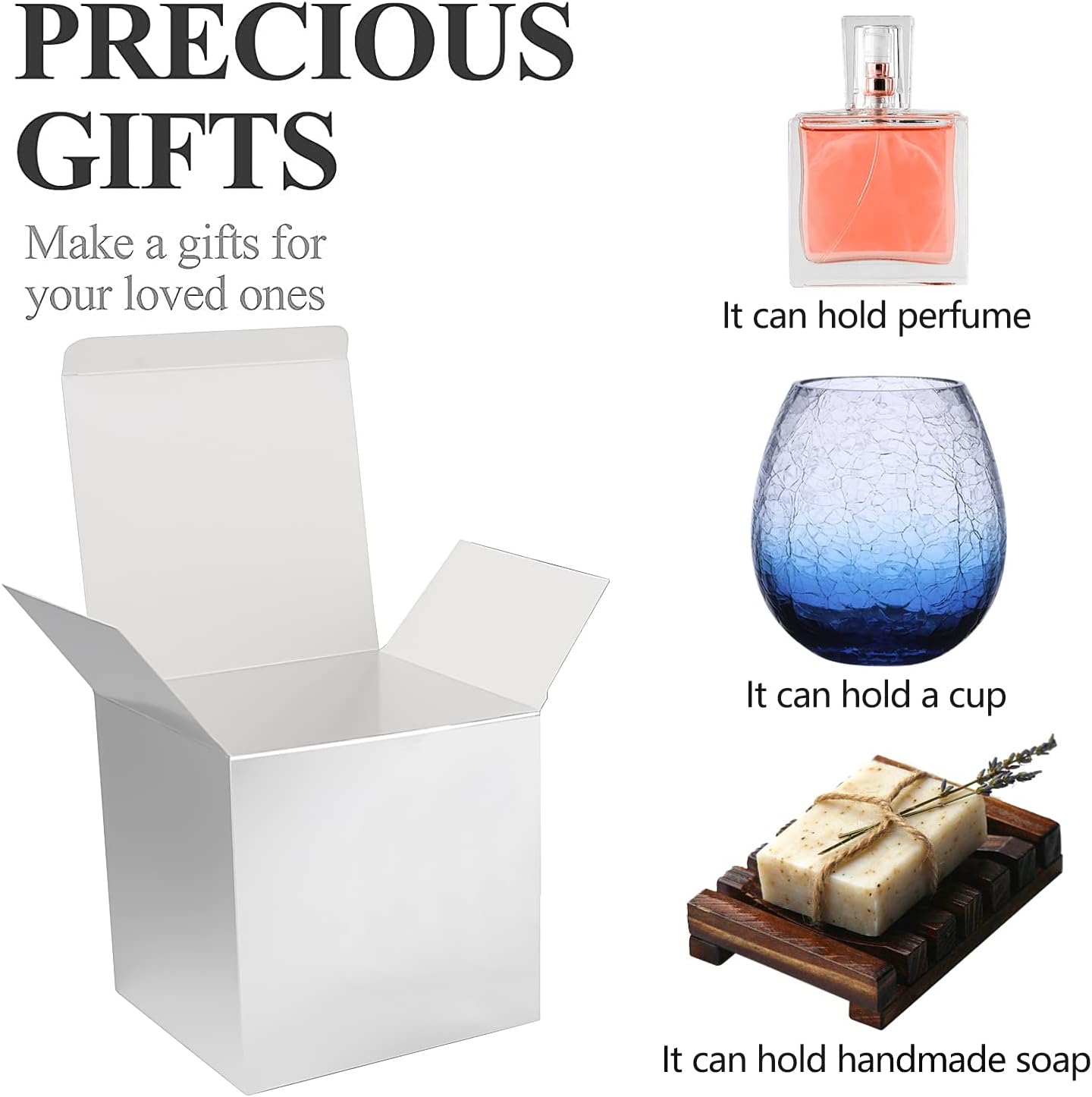 COTOPHER Small Gift Boxes 25 Pack 5x5x5 inches Silver Gift Boxes with Lids for Gifts, Crafting, Wedding Party Favor, Cupcake Boxes, Candy, Bridesmaids Proposal Box with Ribbons and Stickers