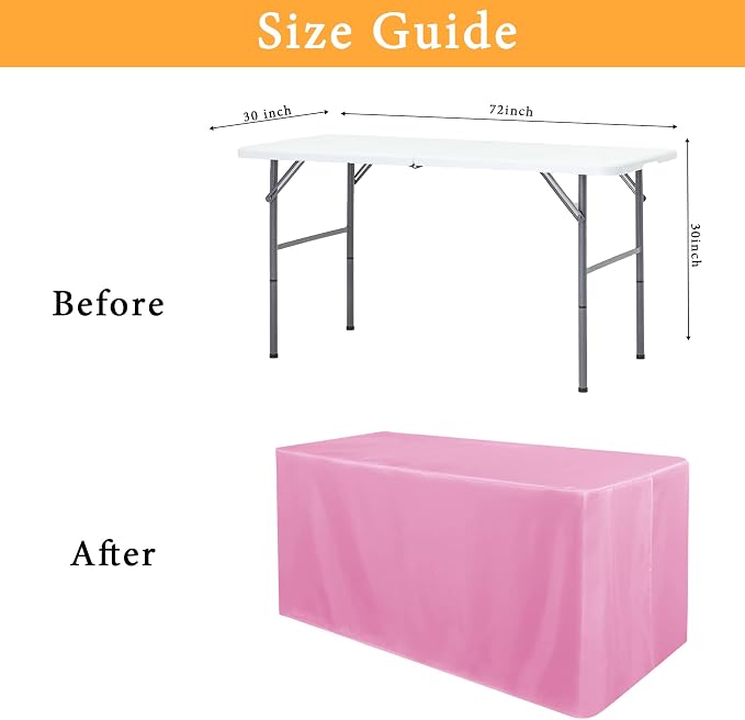 Obstal 2 Pack Table Clothes for 6 Foot Rectangle Tables - Water Resistant Washable Fabric Polyester Rectangle Table Cover Protector for Wedding, Banquet and Trade Shows, 72L x 30W x 30H Inches, Pink