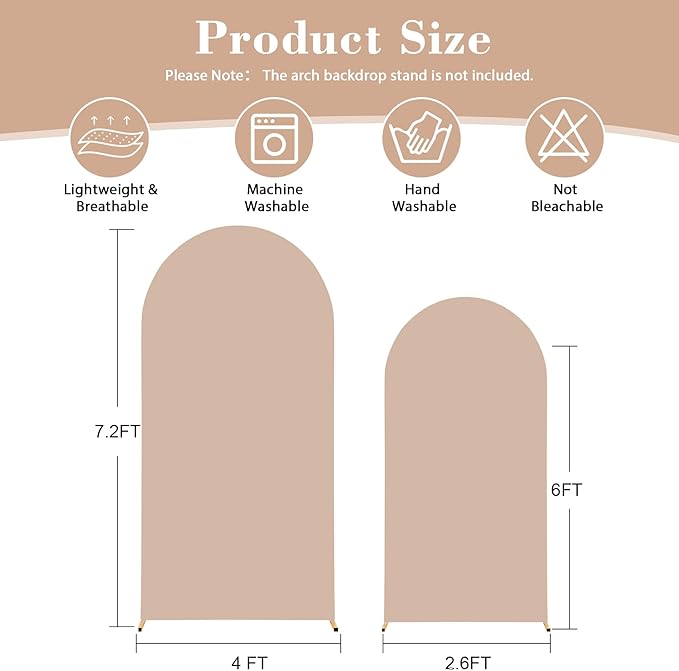 Nude Arch Covers Set of 2-7.2 and 6ft Nude Arch Backdrop Cover Spandex Wedding Balloon Arch Stand Covers for Baby Shower Birthday Party Bridal Shower Photo Arch Covers Stretchy Backdrop