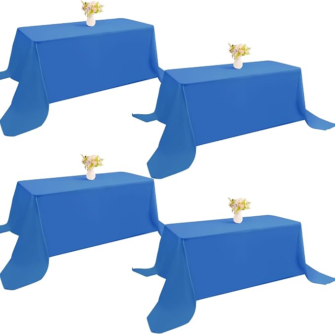 4 Pack Rectangle Tablecloth 90x132Inch Blue Rectangle Tables Washable Polyester Table Cover for Wedding Dining Table Buffet Parties Banquet Decoration（Blue）