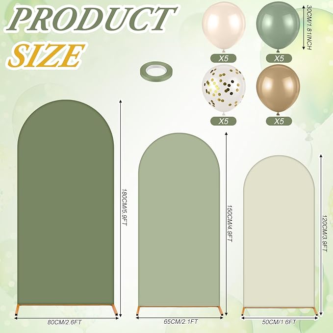Foilswirl 34 Pcs Sage Green and Beige Balloon Arch Backdrop Covers 4ft 5ft 6ft Sage Green Spandex Arch Backdrop Covers with Balloons for Wedding Bridal Shower Bachelorette Ceremony Outdoor Decorations