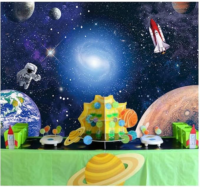 CGXINS Outer Space Backdrop for Baby Kids Astronaut Themed Birthday Party Decoration 7x5ft Universe Galaxy Stars Newborn Baby Shower Photo Background Photography