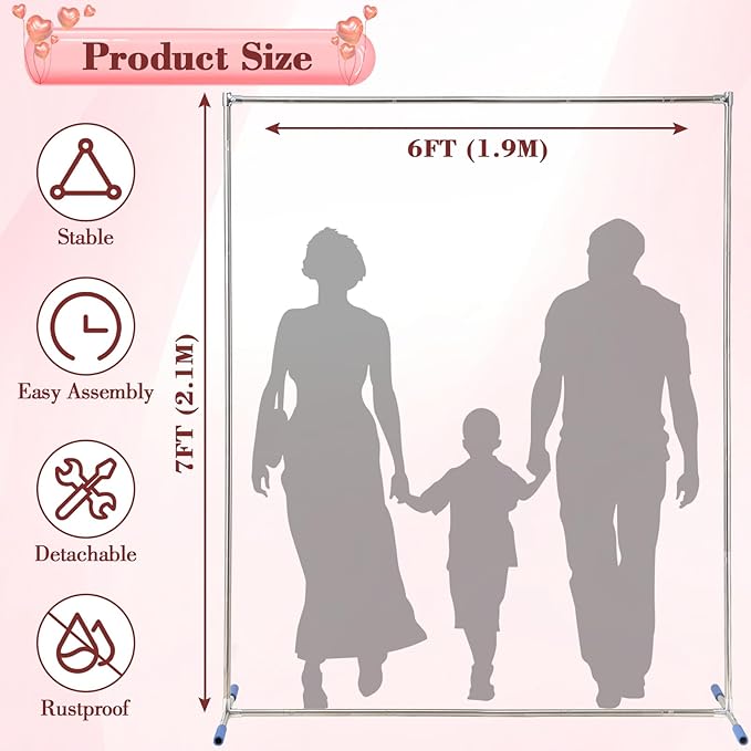 7FT Metal Arch Backdrop Stand, 6FT Wide Stainless Steel Wedding Arch Stand, Arched Backdrop Frame for Birthday Party Baby Shower Graduation Ceremony Decoration Balloon Arch Stand
