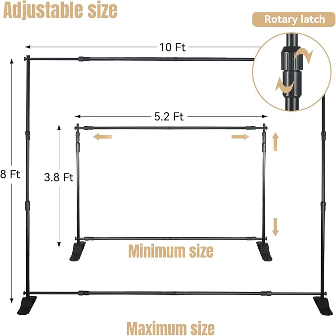 WEWLINE 10×8 ft Adjustable Backdrop Banner Stand, Metal Photo Backdrop Stand, Heavy Duty Step and Repeat Background Stand for Wedding, Party, Decoration and Trade Show