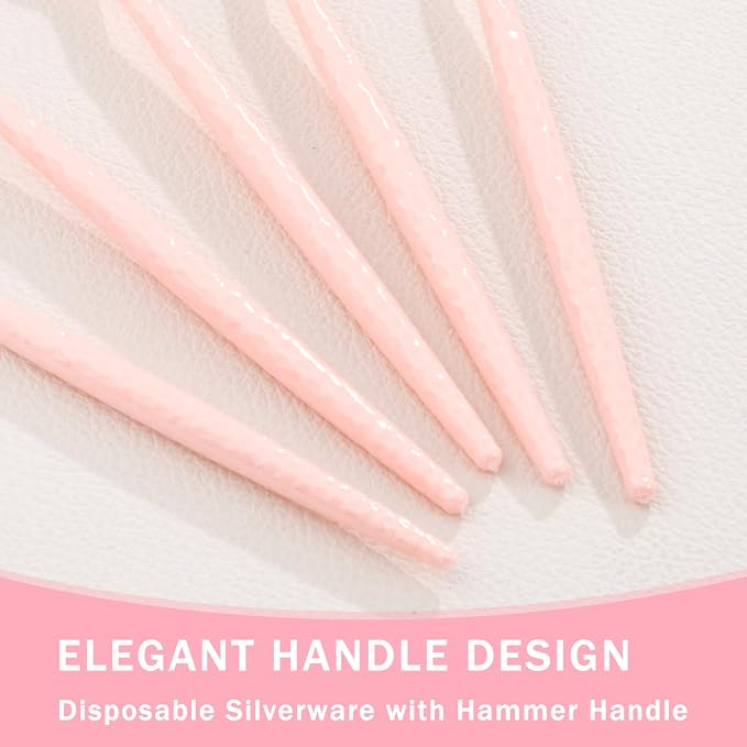 Supernal 360pc Heavy Duty Pink Plastic Silverware Set for Wedding Party | - Durable Hammered Cutlery Flatware Utensils (120 Forks, 120 Knives, 120 Spoons) Bulk Pack for Bridal Shower Birthday Party
