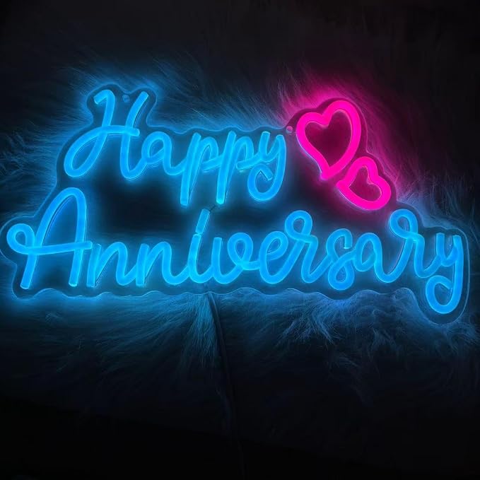 Happy Anniversary Neon Sign Happy Anniversary LED Light Happy Anniversary Signs Neon Wedding Sign Celebrate Party Decors Sign Couples Gifts