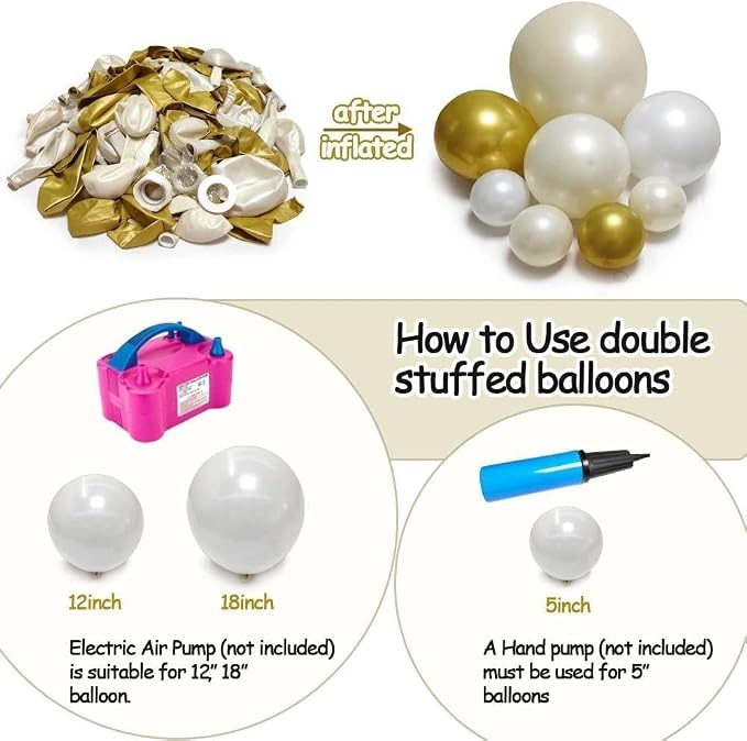 White and Gold Balloon Garland - Double Stuffed Pearl Sand White Gold Balloons Arch Kit 5 12 18 inch for Birthday Graduation Bar Mitzvah Bachelorette Wedding Baby Shower Party Decorations