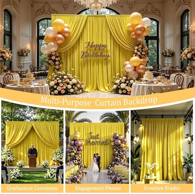 Gallety Yellow Backdrop Curtain for Wedding, Photo Backdrop Curtain for Bridal Shower Decorations - 10FT x 10FT Stage Curtains for Graduation Dances,Birthday,Summer Themed Parties,Photography