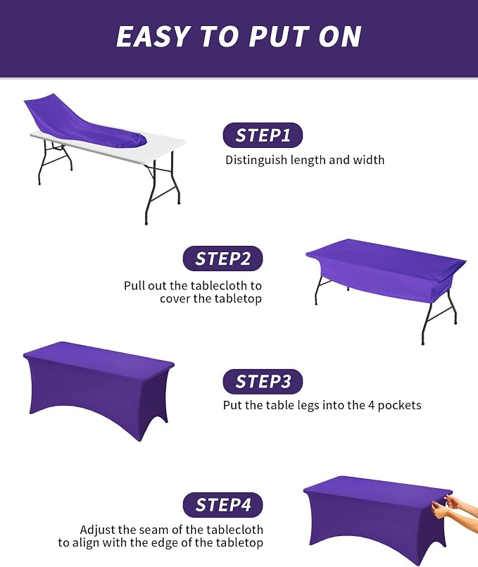 Fixwal Purple Tablecloths for 8 Foot Rectangle Tables, 2 Pack Spandex Stretch Fitted Table Covers for Party, Trade Show, Banquet, Wedding, Buffet