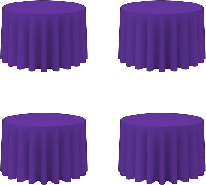 BRILLMAX 4 Pack Purple Round Tablecloths 108 Inch for 48” Tables - 150 GSM Polyester Fabric, Floor Length Drop, Water, Stain & Wrinkle Resistant Cloth Cover for Wedding Reception Banquet Dining