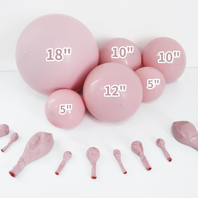 Dusty Pink Double Stuffed balloons Different Size 115Pcs 5/10/12/18 Inch Dusty Rose Matte Pink Balloons Garland Arch kit for Boho Birthday Baby Shower Bridal Shower Wedding Baptism Party
