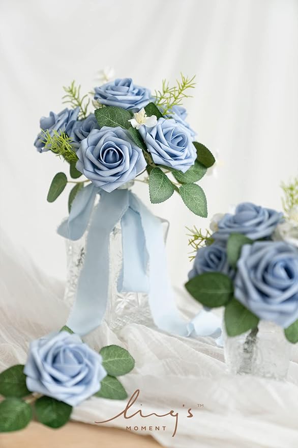 Ling's moment Artificial Flowers 25Pcs Provence Roses Decor w/Stems,3" DIY Foam Floral for Wedding Bouquet/Centerpieces, Outdoors Party Backdrop, Room/Table, and Garden/Pot Decorations