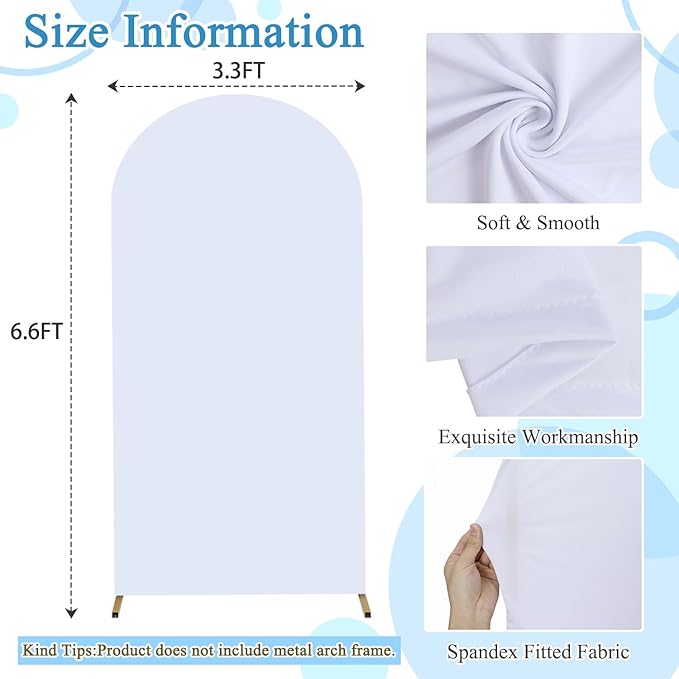 FOTSHARER White Arch Cover Wedding Arch Cover 3.3x6.6FT Spandex Arch Backdrop Cover for Arch Stand Round Top Chiara Arch Fabric Cover Balloon Arch Frame Covers for Garden Party Decoration Supply