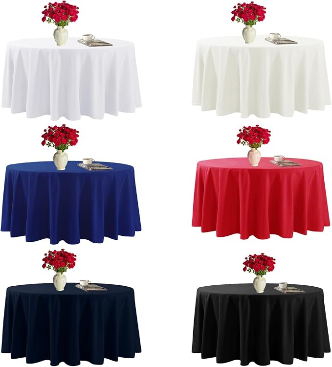 Fokitut 6 Pack Round Tablecloth, 132 Inch, Stain Resistant and Wrinkle Polyester Table Cloth, Fabric Table Cover for Kitchen Dining, Wedding, Party, Holiday Dinner-Blue Mist