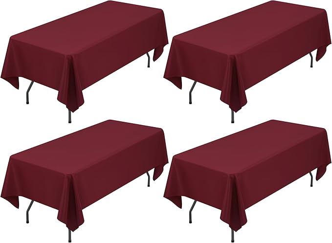 Showgeous 4 Pack Burgundy Rectangle Tablecloth 60 x 126 Inch, Wrinkle Resistant Washable Polyester Table Cloth Cover for Wedding Dining Table Buffet Parties