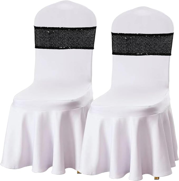 SquarePie Black Sequin Chair Sashes Bows 120 Pack Glitter Chair Covers Bands for Wedding Banquet Birthday Party Event Decor