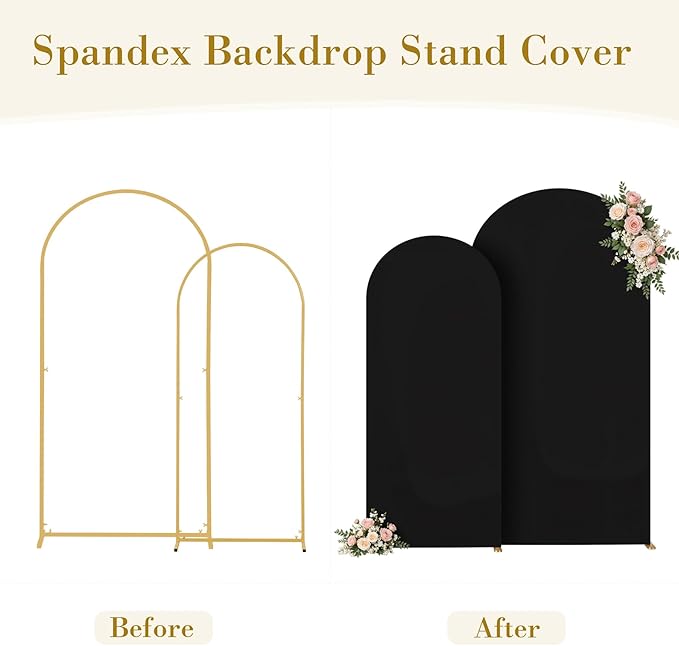 Black Arch Cover 7.2 and 6ft Black Arch Backdrop Cover Set of 2 Spandex Wedding Arch Stand Covers for Birthday Party Baby Shower Bridal Shower Wedding Ceremony Banquet Photo Background Decorations
