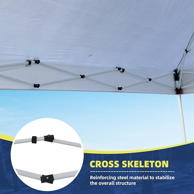 10x10 Pop Up Canopy Tent with One Sidewall, Instant Folding Outdoor Shelter with Air Vent, High Strength Steel Frame and Handheld Carry Bag for Backyard Party, Camping, White