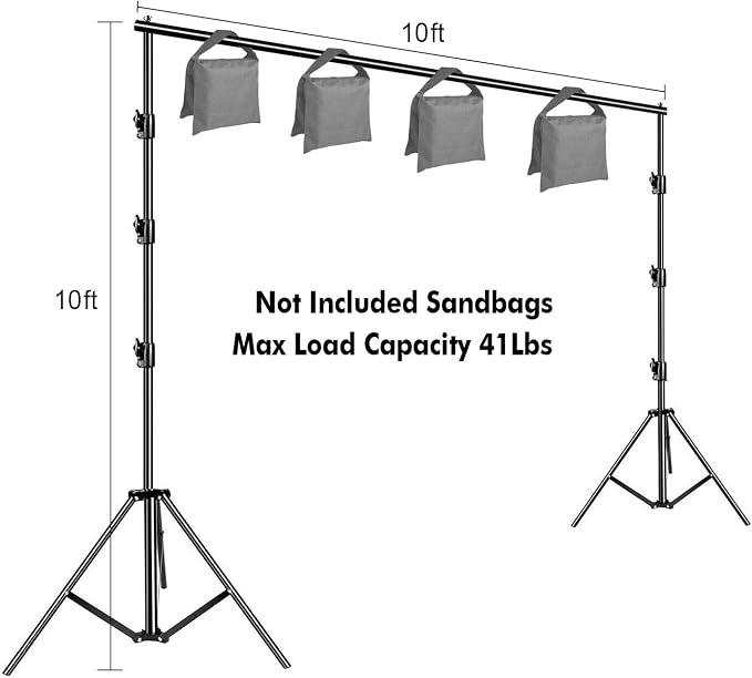 HYJ-INC Photo Background Support System with 10 x 10ft Backdrop Stand Kit,10 x12ft 100% White Cotton Muslin Backdrop,Clamp,Carry Bag for Photography Video Studio