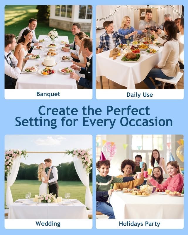 Rectangle Tablecloth 60" x 84", White Washable Polyester Table Cloth, Wipeable Table Cover for Dining, Wedding, Birthday, Party, Banquet Decor, 10 Pack