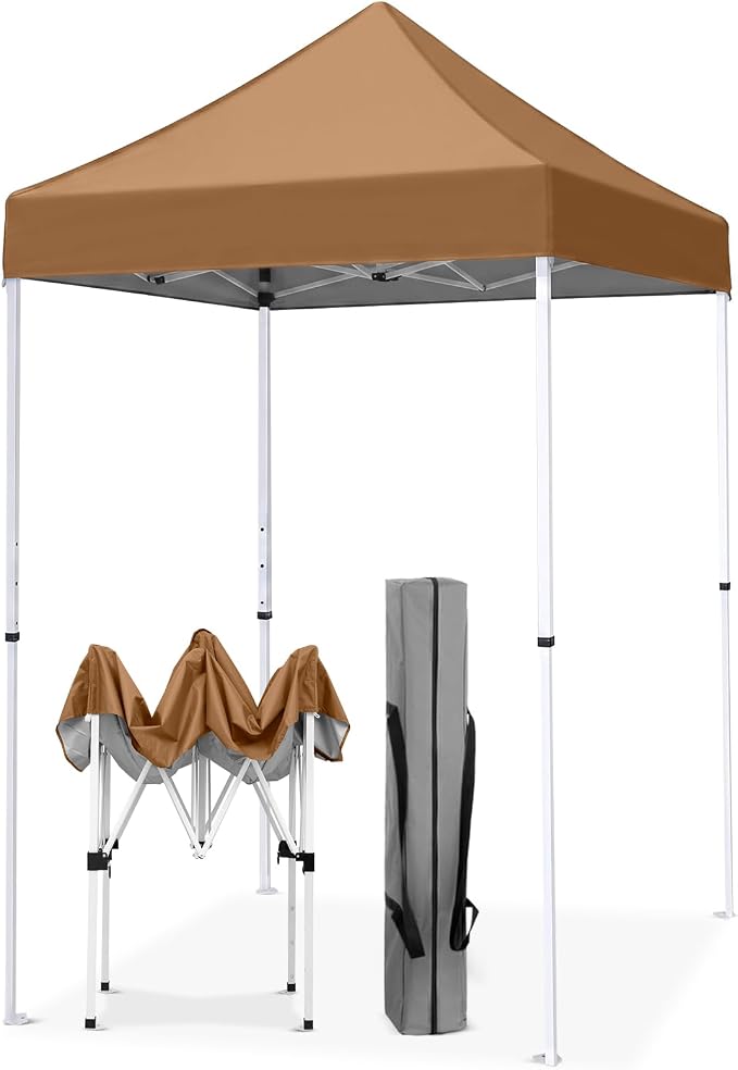 EAGLE PEAK 5x5 Pop Up Canopy Tent Instant Outdoor Canopy Easy Set-up Straight Leg Folding Shelter, Khaki