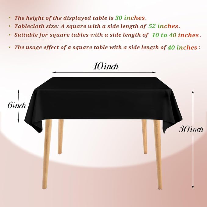 Teruntrue 12 Packs Square Tablecloth 52 x 52 Inch Black Square Table Cloth, Washable Polyester Fabric for Wedding Parties Banquet Holiday Dinner Table Decorative, Black