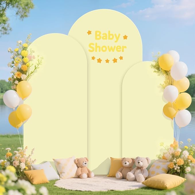 Arch Backdrop Stand with Cover Metal Arch Stand and Yellow Arched Cover 7.2FT, 6.6FT, 6FT Wedding Arch Backdrop Stand and Covers Set for Happy Birthday Baby Shower Graduation Party Decor