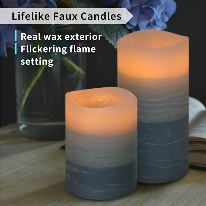 FURORA LIGHTING Blue Ombre LED Candles, 8-Pack Set with Remote & Timer | Includes 4 pillars and 4 votives. Creates a serene coastal ocean theme gradient glow throughout any large space.