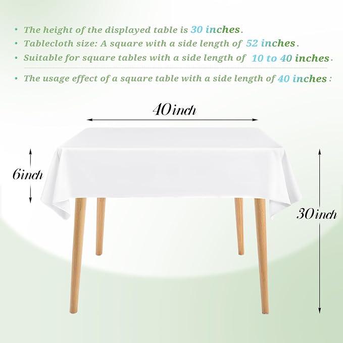 Teruntrue 12 Packs Square Tablecloth 52 x 52 Inch White Square Table Cloth, Washable Polyester Fabric, for Wedding Parties Banquet Holiday Dinner Table Decorative, White