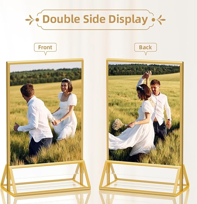 PPH-Sisy 5X7 Gold Frames Double Sided Acrylic Sign Holder Tabletop Picture Frames Vertical Display Stand for Shop School Home,Set of 6