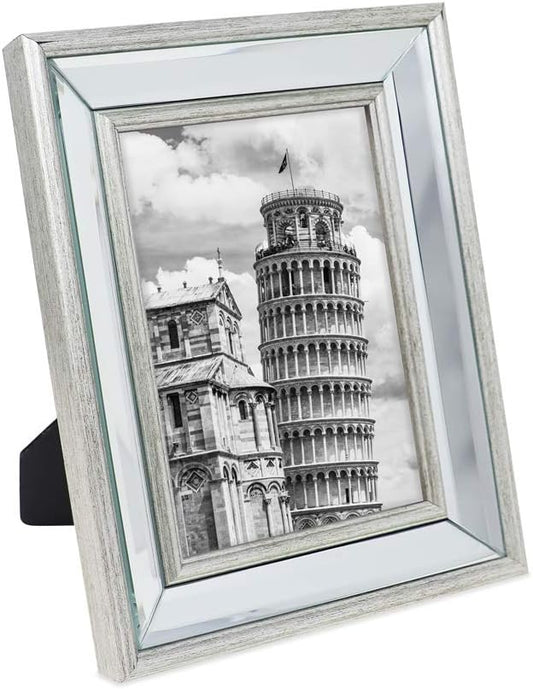 Isaac Jacobs 5x7 Silver Beveled Mirror Picture Frame - Classic Mirrored Frame with Slight Slanted Angle Made for Wall Décor Display, Tabletop, Photo Gallery and Wall Art (5x7, Silver)
